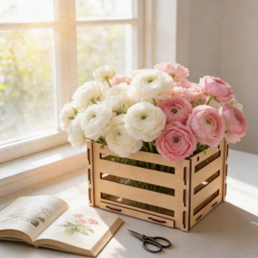 1pc Wooden Storage Box Set With "Heartfelt Work" Text And Card Slot - Suitable For Storage Enthusiasts, Farmhouse Kitchen And Desk Decor, Multi-Functional Storage Box For Floral Decoration, Birthday, Valentine's Day Gift - Champagne - View 1