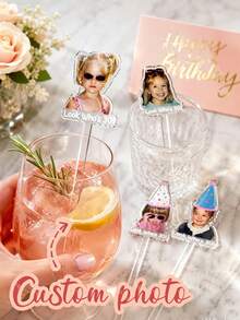 Custom Photo Drink Stirrers, Personalized Face Cocktail Sticks, Custom Name/Photo Stirrers, Suitable For Weddings, Birthdays And Parties, Wedding And Birthday Decor - Multicolor - View 5