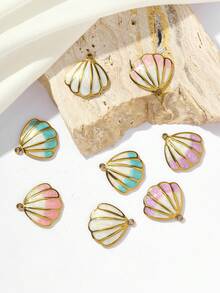 3 PIEZAS/5 PIEZAS Dijes de Concha Esmaltada Chapados en Oro, Colgantes de Playa de Verano en Forma de Vieira, Componentes de Joyería de Acero Inoxidable para Hacer Pulseras y Collares DIY - caparazón - Ver 3