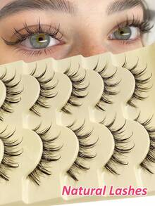5 Pares de Cílios Postiços com Aparência Natural, Estilo Anime, Finos e Macios, Banda Transparente Reutilizável, Natural e Macio, Maquiagem Diária, Maquiagem de Olhos Estilo Anime - Visão 1