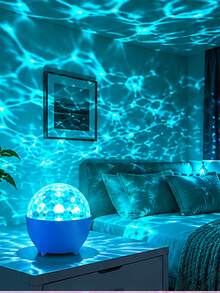 藍色 LED 水波紋投影燈，旋轉 RGB 海洋波浪夜燈，USB 供電浪漫氛圍燈，適用於臥室、遊戲室、派對、婚禮和家居裝飾，適合青少年、情侶和家庭在任何場合的必備禮物 - RGB - 查看 1