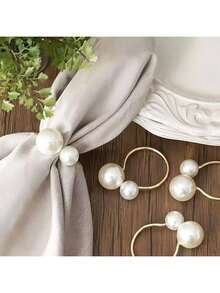 10/12/2450/100pcs Artificial Metal Pearl Napkin Rings, Gold & Silver Napkin Holders, Tabletop Napkin Buckles, Suitable For Wedding Party, Family Dining Table - White - View 3