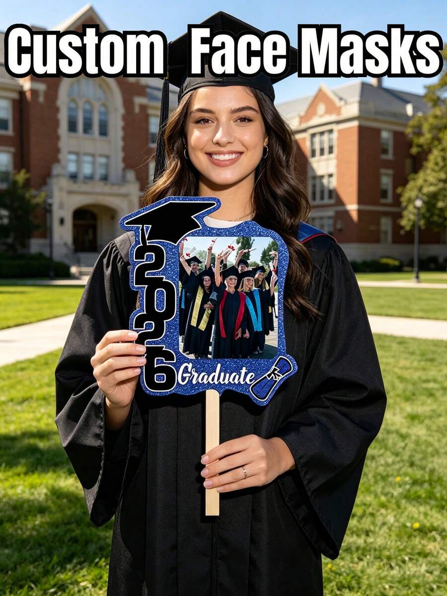 1/5/10/20pcs Customizable Handheld Graduation Signs, Personalized With Your Own Photos And 2026 Graduation Cap Design, Cute And Fun Style, Suitable For Graduation Season And Back To School, High-Quality Graduation Party, Classroom Decor, Family Gathering And Graduation Gift Photo Props - Multicolor - View 1