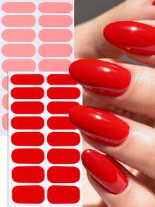 2pcs Solid Colour Nail Wraps, Classic High Gloss Self-Adhesive Nail Stickers. Easy To Apply, Perfect For Ladies' Work, Vacations, Dates, And DIY Manicures. - Red - View 3