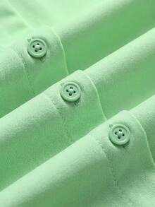 Basic Casual Plus Size Women's Long Sleeve Lightweight Button-Up Shirt - Mint Green - View 4