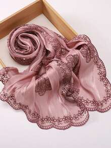 1pc New Bridal Veil Fabric With Embroidery & Sequin Decor, Silky Scarf, Shiny Ribbon, Headband And Veil - Multicolor - View 10