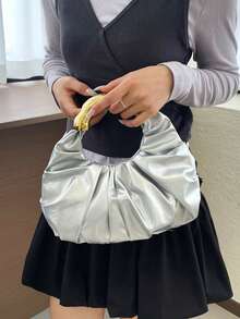 Dedoo New Fashion Multifunctional Thickened Metal Hardware Pleated Large Capacity Cloud Handbag - Silver - View 7