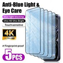 5片裝防藍光鋼化玻璃螢幕保護貼，適用於 iPhone 17 Pro Max、17E/17P Pro/16/16 Plus/15 Pro/15/14/13/12/11/XR/XS，全螢幕覆蓋 | 護眼 | 防指紋 | 相容手機殼 - 5件 - 查看 36