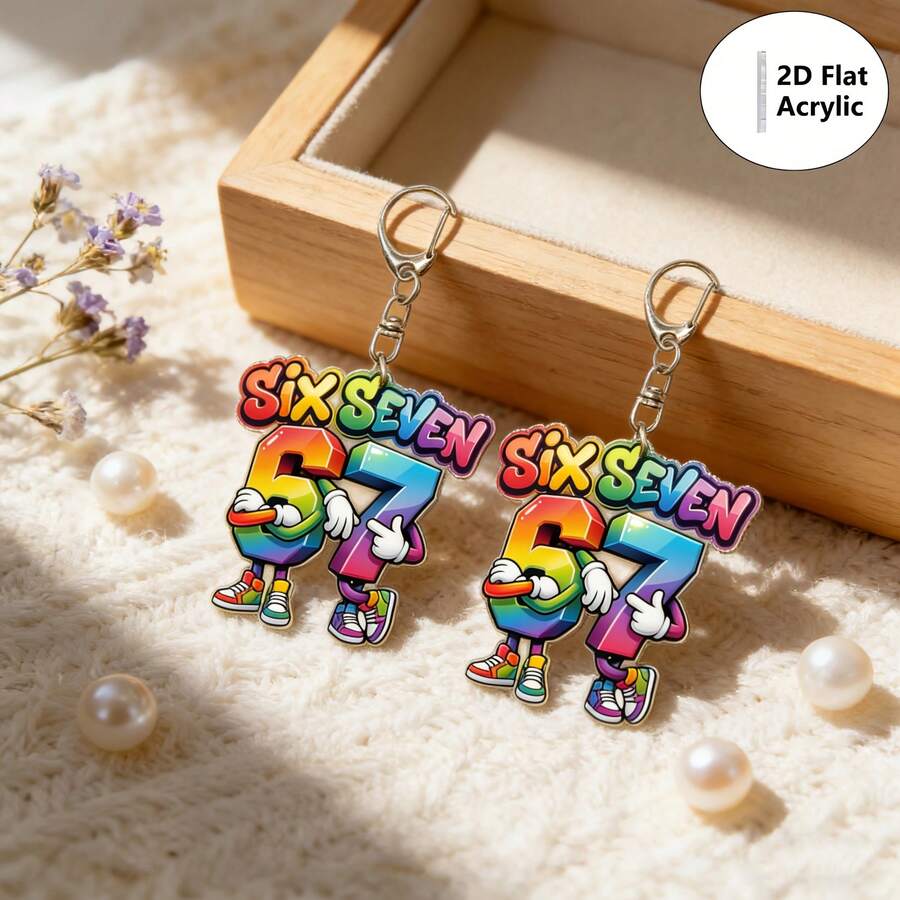 1pc 2D Flat Cute Colorful Acrylic Cartoon Keychain, Acrylic Key Chain Decor, Lovely Bag Pendant, Gift For Friends - Multicolor - View 1