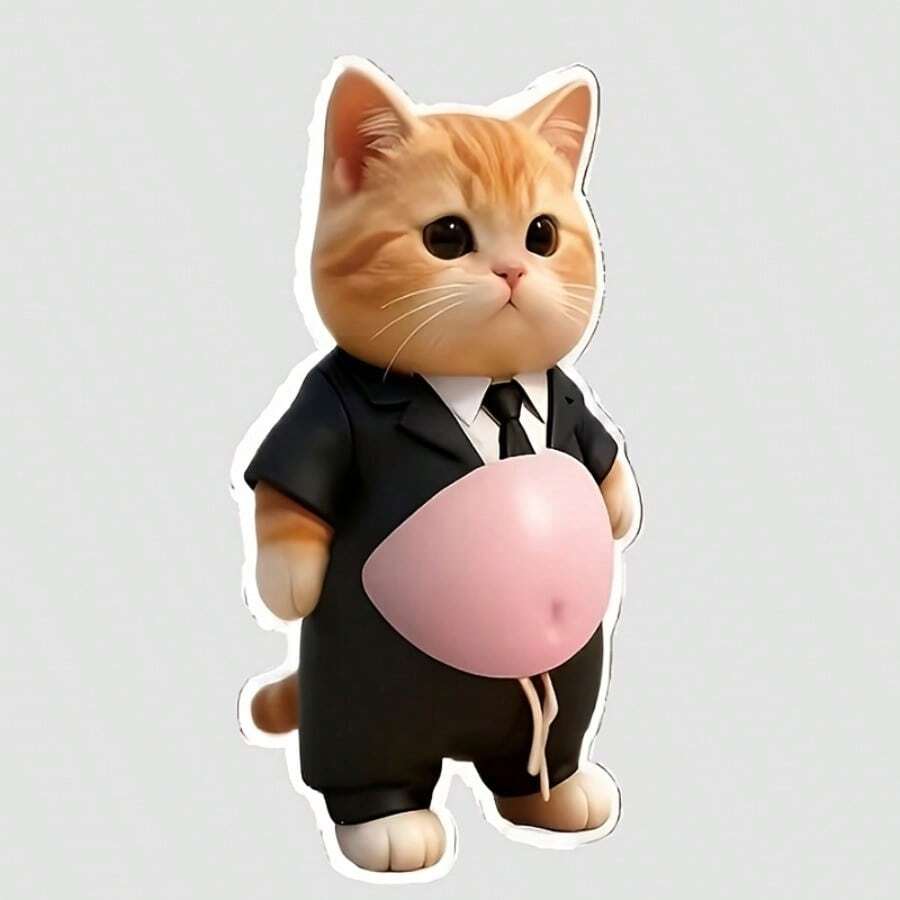 3D萌宠猫咪肚皮贴 3D立体橘猫贴纸 毛绒软萌小猫贴 独特绒面风格 适用于手机壳、水杯、笔记本、手工装饰 - スーツを着たオレンジ色の猫 - チェックする 1
