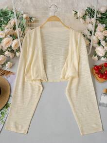 Leichte Damen Strickjacke Bolero, dünner gestrickter Bolero Pullover für Frühling/Sommer - Gelb - Übersicht 6