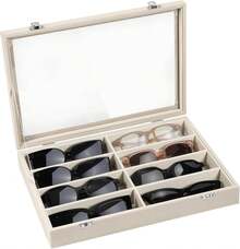 Euuztu Emibele Glasses Organizer Jewelry Tray, 8 Grids With Lid Velvet Tray Watch Storage Stackable Jewelry Showcase Display Storage With Detachable Inner Dividers, Beige - D1-十二個網格 - 查看 1