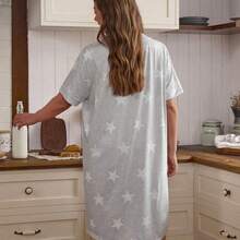 LunaCass8 Doze Lane Vestido con estampado de estrellas para mujer, vestido tipo cárdigan de ajuste holgado, cómodo, de talla grande, ligero para el verano - Gris Claro - Ver 3