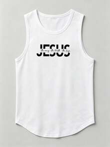 Men's Cotton Soft And Breathable Sports Vest With Patterns, Suitable For Casual Wear In Summer. - White - View 1