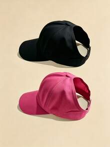 1pc/2pcs Solid Color Ponytail Baseball Cap Girl's Fashion Sports Sun Protection Hat - Multicolor - View 23