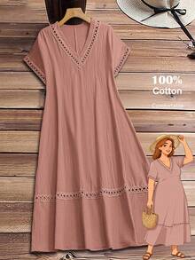 Vestido casual de vacaciones de unicolor talla - Rosa vieja - Ver 1