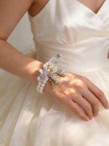 1pc/5pcs Elegant Vintage Style Ribbon Rhinestone Wrist Corsage, Bridesmaid Wedding Dress Accessory - Multicolor - View 1