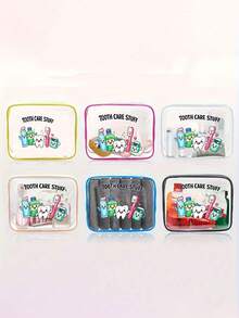 Cartoon Tooth & Dental Care Character Transparent Zipper Toiletry Bag, PVC Makeup Bag, Zipper Sealed PVC Travel Organizer Bag, Cute Style Transparent Storage Pouch, Portable Travel Toiletry & Cosmetic Organizer, Suitable For Dental Care Enthusiasts & Travel Lovers, Perfect For Mothers, Teachers, Friends And Nurses - Multicolor - View 4