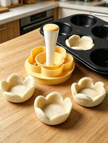 1pc/2pcs Flower-Shaped Pastry Mold And Tart Press Set, Creative Cake Cup Press Mold For Home And Camping, Cookie Mold, Rice Ball Mold, Donut Mold, Suitable For Baking Tarts, Cookies And Biscuits Cutting, Kitchen Tools And Accessories, Baking Tools, Suitable For Daily Use, Kitchen, Restaurant, Party, Wedding, Birthday Party, Housewarming, Christmas, Halloween, Camping Picnic And Other Occasions - Yellow - View 12