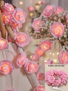 1pc 1.5/3m Home Decor Foam Plastic Rose Flower String Light, Bedroom Wall Decor Rose Lights,Room Bedside Decor Flower Lights,Wedding Proposal Party Decor Light String,Girls' Room Decor Light String, Suitable For Birthday Party Decoration - 暖光 - 查看 7