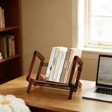 1pc Creative Minimalist Acrylic & Wooden Bookshelf, Transparent + Natural Wood Design, Suitable For Home, Student Desk, Office Desk, Lightweight Frame, Multi-Functional Desktop Study Bookshelf, Ideal For Workspace, Home Office Storage - View 9