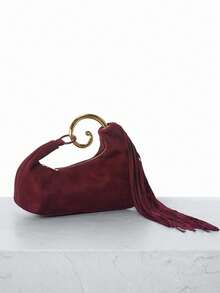 CHICVUE 1 pieza Bolso de mano de terciopelo burdeos con borla y gancho espiral dorado, adecuado para eventos formales y reuniones sociales - Burdeos - Ver 3