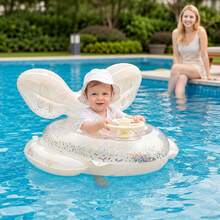Mermaid Shaped Inflatable Baby Swim Ring With Steering Wheel, Infant Swimming Training Circle, Outdoor Swimming Pool Beach Water Party Accessories - White - View 2