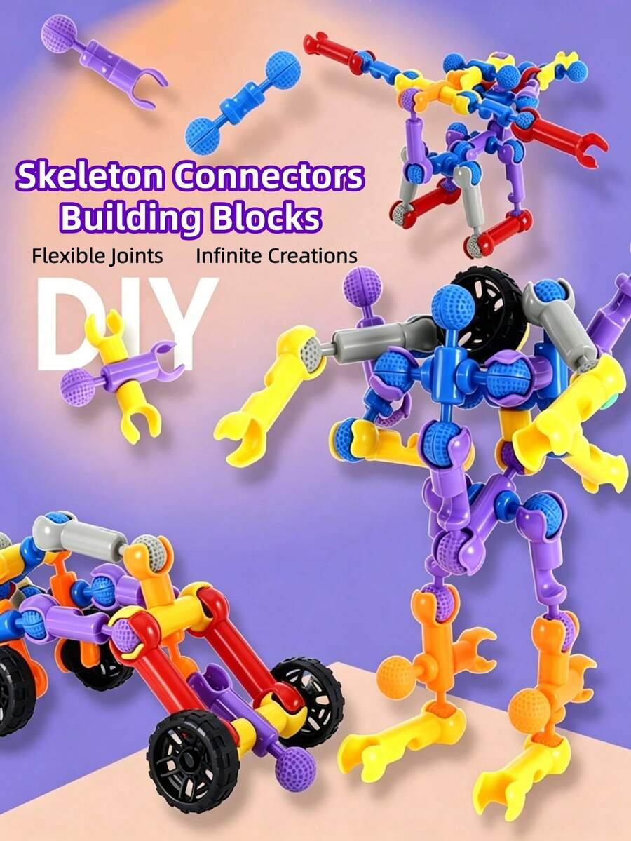 Juego de bloques de construcción de esqueleto para niños, adecuado para niños de 3+ años de jardín de infantes, varillas de construcción entrelazadas de múltiples formas y colores, varillas inteligentes para niños y niñas, bloques de construcción educativos STEM versátiles y creativos, herramienta educativa de pensamiento matemático espacial geométrico 3D, juguete de construcción DIY con articulaciones flexibles y conexión libre, regalo de cumpleaños y vacaciones, 10/68/218 piezas con bolsa de almacenamiento
