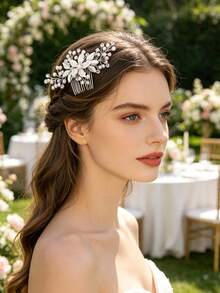 1pc New Korean Style Bridal Wedding Hair Accessory, White Shell Petal Handmade Crystal Hair Clip,Summer,Beach,Elegant,Party - 63263 - View 9