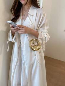 女款迷你新款奢華金屬設計師品牌新月形肩背手提包，晚宴手拿包，時尚獨特，女士最佳鏈條迷你零錢包 - 金色 - 查看 7