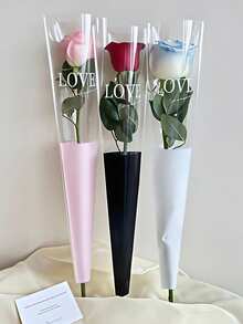 50/100pcs Single Rose Flower Sleeve Plastic Single Flower Packaging Bags, Suitable For Mother's Day, Graduation, Wedding, Birthday, Valentine's Day Party - Multicolor - View 4