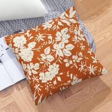 1 PC Throw Pillowcase, 45 Cm * 45 Cm, Reversible Print, Home Decor, Floral Design On Red Background (No Insert On Pillowcase) - Multicolor - View 4