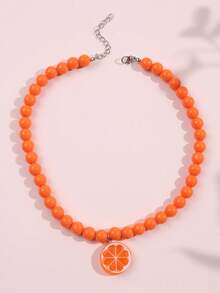 1pc Colorful Fruit Beaded Necklace, Dopamine Peach Kiwi Watermelon Orange Pendant Women's Necklace, Daily Casual Beach Vacation Jewelry - Multicolor - View 13