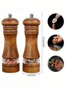 Pepper Grinder, Wooden Salt And Pepper Grinder Set, Household Sea Salt Grinder, Wooden Spice Grinder, Manual Pepper Grinder, Reusable Spice Bottle, Adjustable Ceramic Grinding Rotor, Suitable For Barbecues, Picnics, Camping, Kitchen Gadgets - Multicolor - View 6