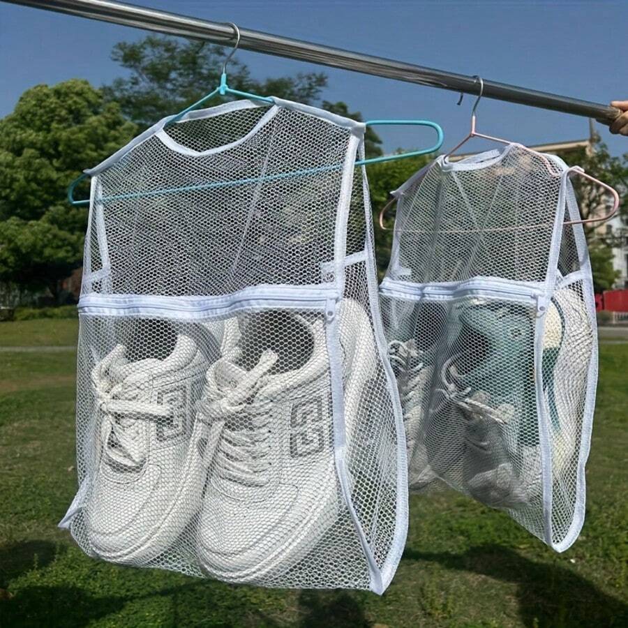 1PC Thickened Breathable Mesh Shoe Drying Bag, Hanging Laundry Mesh Bag With Zipper For Sneakers, Shoes & Clothes, Reusable Shoe Wash Bag, Laundry Storage Organizer, Hanging Drying Net, Closet Organization, Dorm Home Travel Essentials - Multicolor - View 1