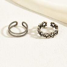 2pcs Vintage Distressed Style Antique Silver Chain Open Toe Ring For Women, Beach Vacation Summer Party Wear - Silver - View 4