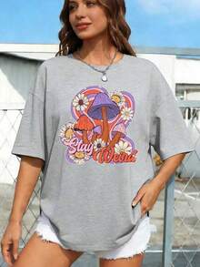 Mother GiftsPAYEAH 1pcs 100% Cotton Mushroom Cartoon Print Crew Neck 220g Heavy Cotton T Shirtgoing Out Outfits - Ight - View 1