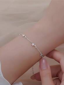 1件女性鋯石星星手鍊，時尚奢華優雅極簡浪漫風格小眾設計精緻甜美飾品，S925純銀適合日常配戴與節日禮物，吊墜金鍊適合日常配戴，頸鍊 - 星星 - 查看 9