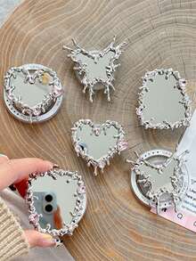 Fancy Rhinestone Mirror Irregular Butterfly & Heart Phone Grip, Retractable Phone Stand, Adhesive Phone Holder - Multicolor - View 1