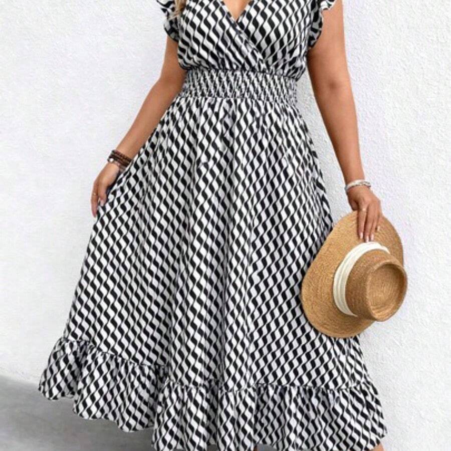 Women Midi Dresses - Black and White - View 1