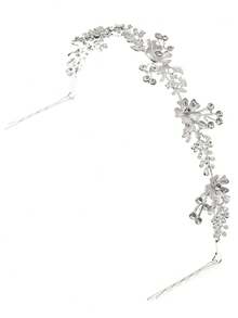 Enredadera de cabello con flores de strass estilo romántico francés para novia, diadema de estilo bosque para peinado recogido de novia y dama de honor, diadema hecha a mano con perlas y deslizadores de cabello para banquete, baile y sesión de fotos - Multicolor - Ver 9