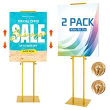 Roll Up Banners2 Pack Stand Heavy Duty Adjustable Pedestal Sign Holder Poster Height 4.7 To 83 In For Double-Sided Foam Board Signs With Water-Filled Base For Stability For Wedding Business Outdoor Events Gold - Gold - View 7