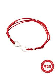 1pc 925 Sterling Silver Infinity Symbol Red Rope Adjustable Bracelet, Lucky Pendant, Non-Allergic Spiritual Jewelry, Perfect Gift For Women - Yellow Gold - View 2