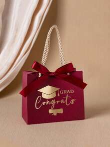 5/1pc Graduation Gift Bags With Gold Ribbon, White Paper Graduation Celebration Bags Printed With Mortarboard And Diploma Pattern, Luxury Graduation Party Gift Bags Suitable For High School And College Graduation Gifts, Party Supplies And Table Decor - Multicolor - View 12