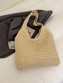 Large Capacity Woven Tote Bag For Women - Beige - View 9