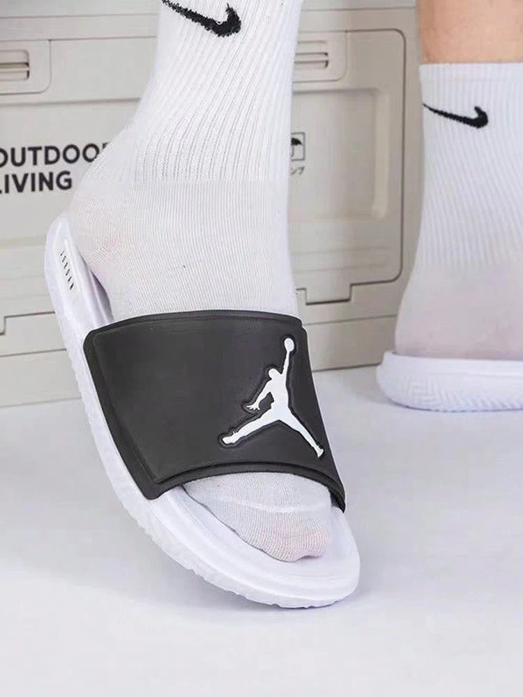 Nike Jordan Jumpman Slide White/Black Comfortable Breathable Durable Versatile Non-Slip Sandals Men's FQ1598-010 - Black and White - View 1