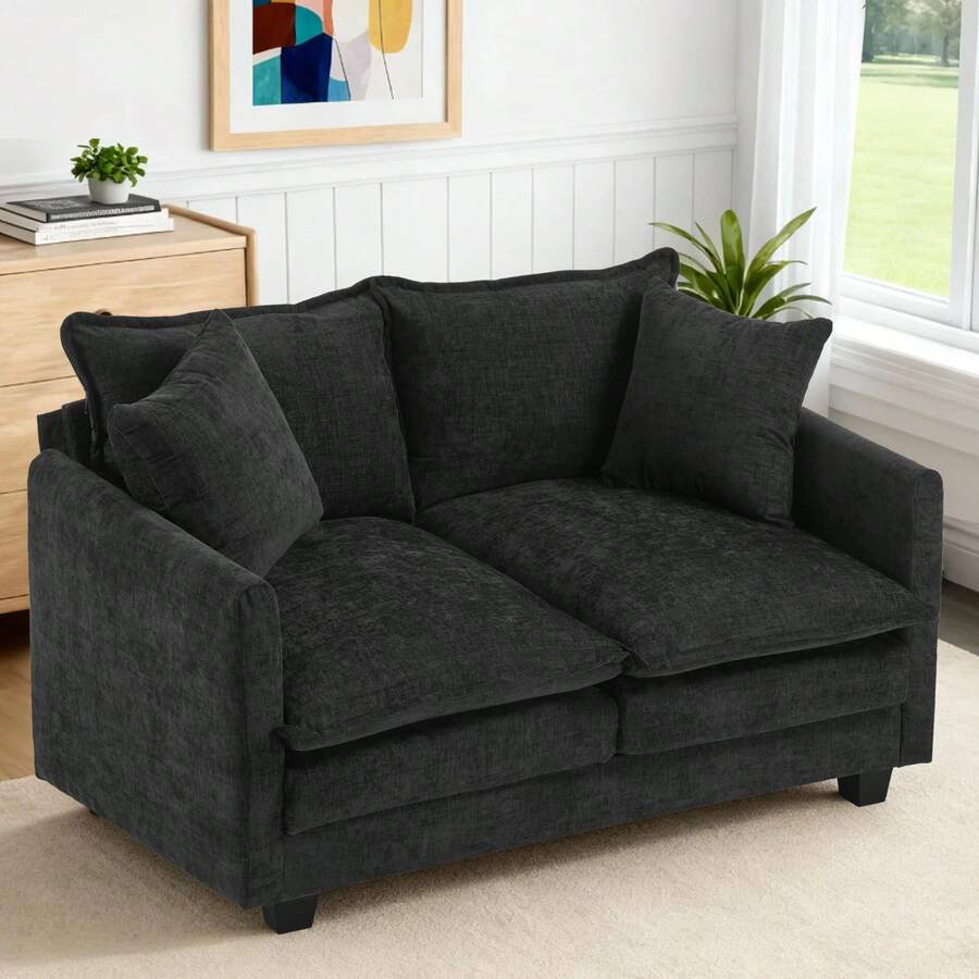 Loveseat Sofa Cloud Sofa Couch 50'', Modern Loveseats 2 Seat Couch 27" Deep Seat With 2 Pillows For Small Spaces Apartment Studio Office Bedroom Living Room 8834-BLACK-1 - 黑色 - 查看 1