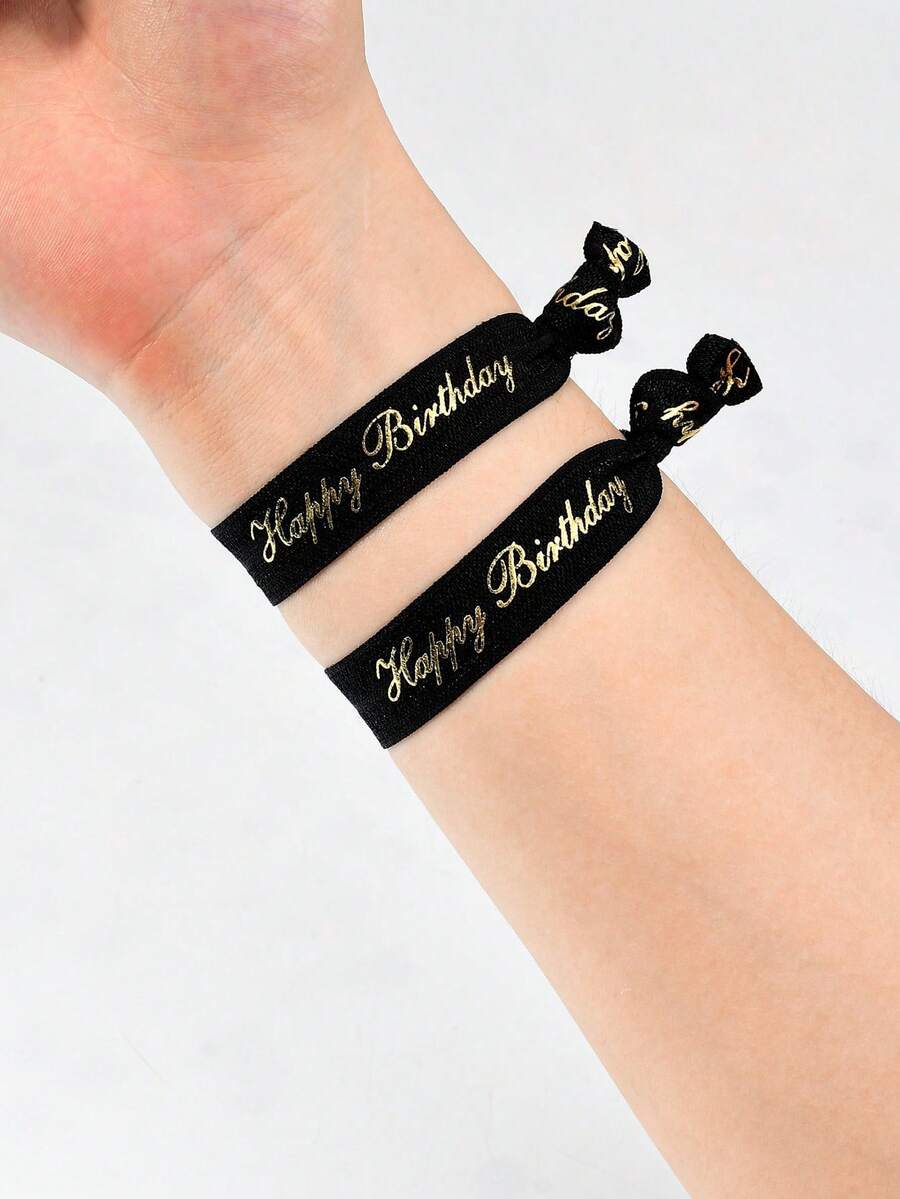 10pcs-Gradient Colorful Birthday Party Wristbands, Bracelets, Elastic Wristbands - Black - View 1