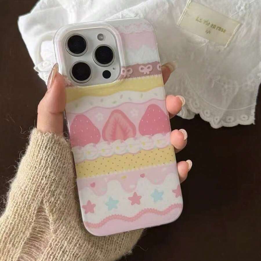 新款時尚奶油草莓蛋糕設計防震手機殼保護套,適用於 iPhone 18/17/13/12/11 Pro Max、15/16 Pro、13/14 Plus - 彩色 - 查看 1