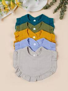 5pcs Solid Color Soft Ruched Bibs For Infants And Toddlers, Suitable For Boys And Girls, All Seasons, Daily Wear - Multicolor - View 11